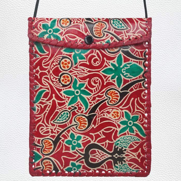 Santiniketan Leather Hand Block Printed - Mobile Bag (6x7.5) Inches