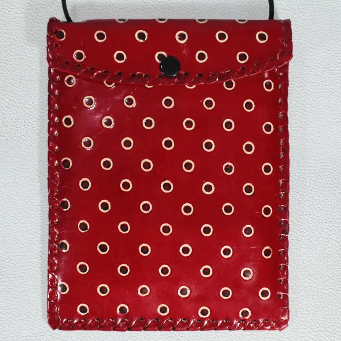 Santiniketan Leather Hand Block Printed - Mobile Bag (6x7.5) Inches