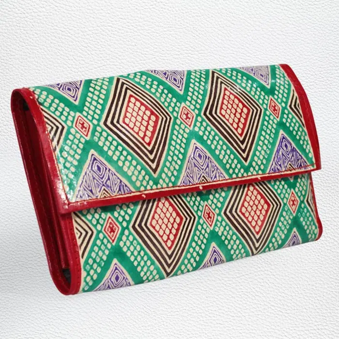 Santiniketan Leather Hand Block Printed - Wallet (9x5.5) Inches