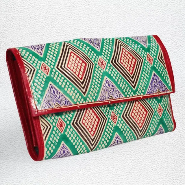 Santiniketan Leather Hand Block Printed - Wallet (9x5.5) Inches