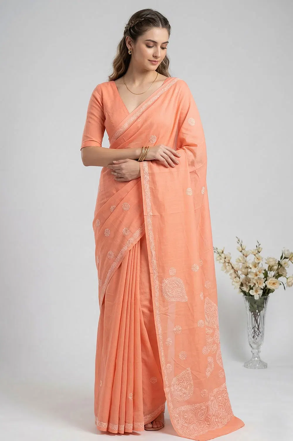 Lucknow Chikankari Hand Embroidered Saree