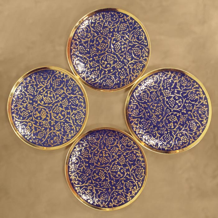 Moradabad Brass Craft Coaster Set of 4 - Blue (3.2 Inches Dia)
