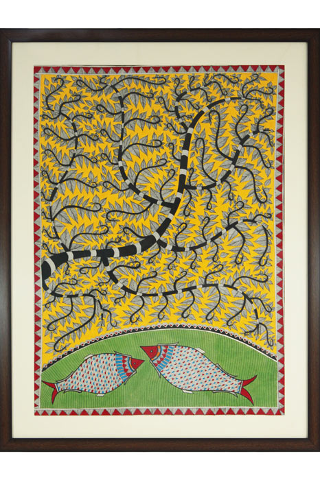 Madhubani Painting Tree of Life with fishes (26*34) Inches