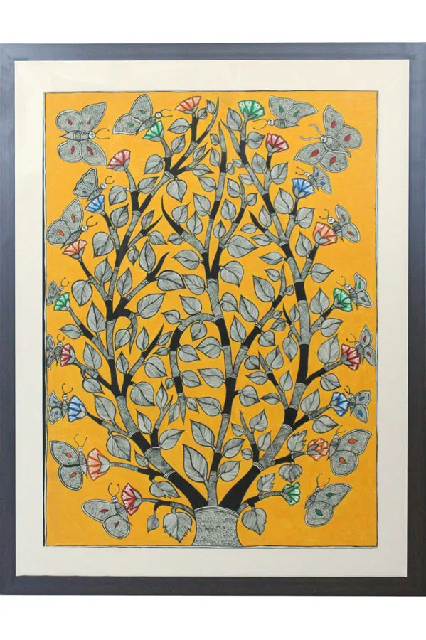 Madhubani Painting Butterfly Tree of Life (28*36) Inches