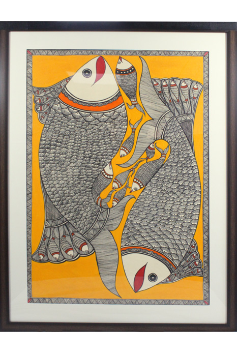 Madhubani Painting Machali Ras (34x26) Inches
