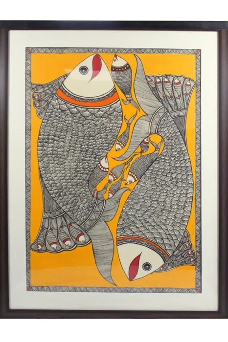 Madhubani Painting Machali Ras (34x26) Inches