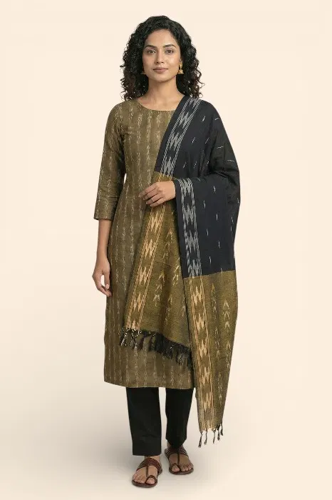 Pochampally Single Ikat Salwar Suit with Double Ikat Dupatta