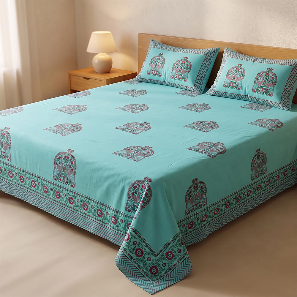 Bagru Hand Block Printed Premium Bedsheet Set (8.8x8.8)ft