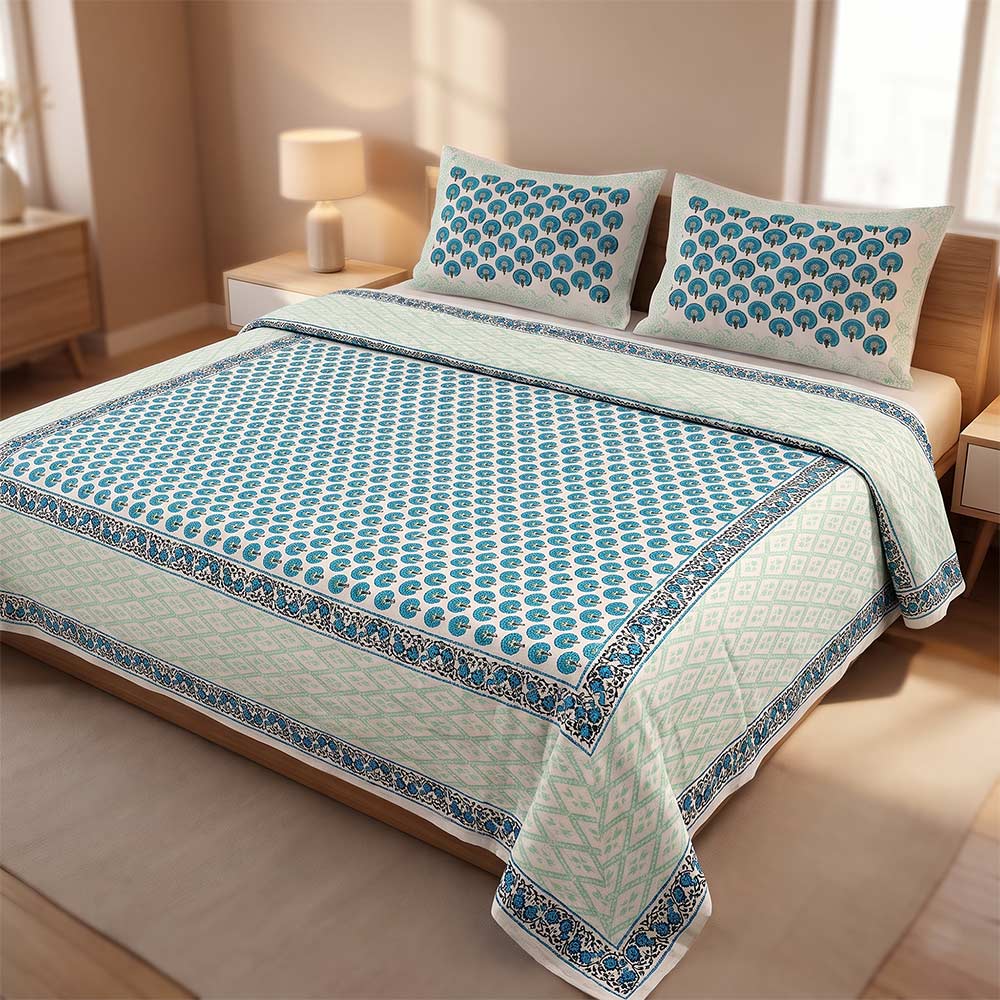 Bagru Hand Block Printed Premium Bedsheet Set (8.8x8.8)ft