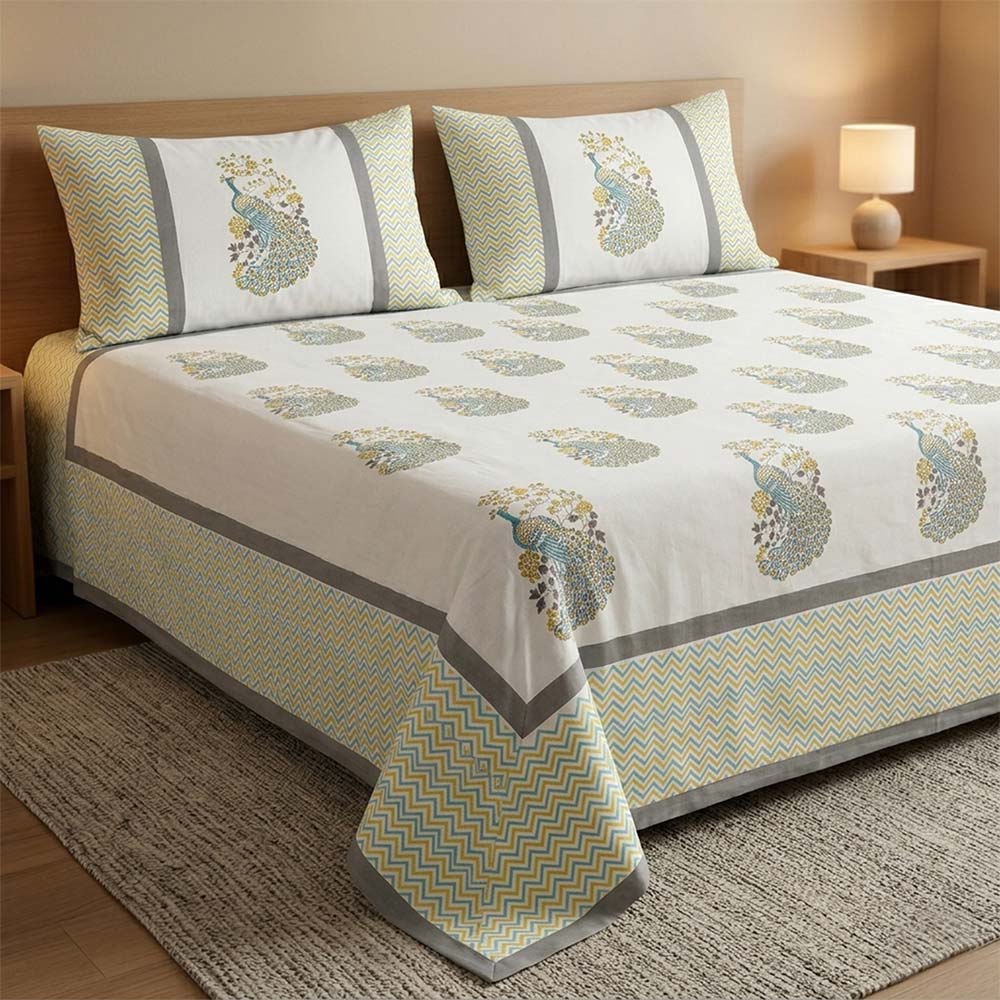 Bagru Hand Block Printed Premium Bedsheet Set (8.8x8.8)ft