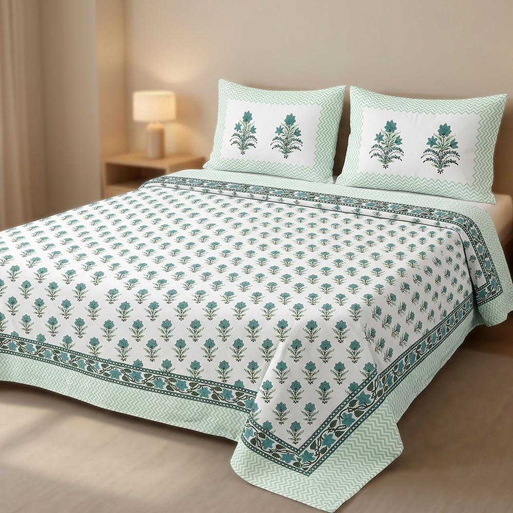 Bagru Hand Block Printed Premium Bedsheet Set (8.8x8.8)ft