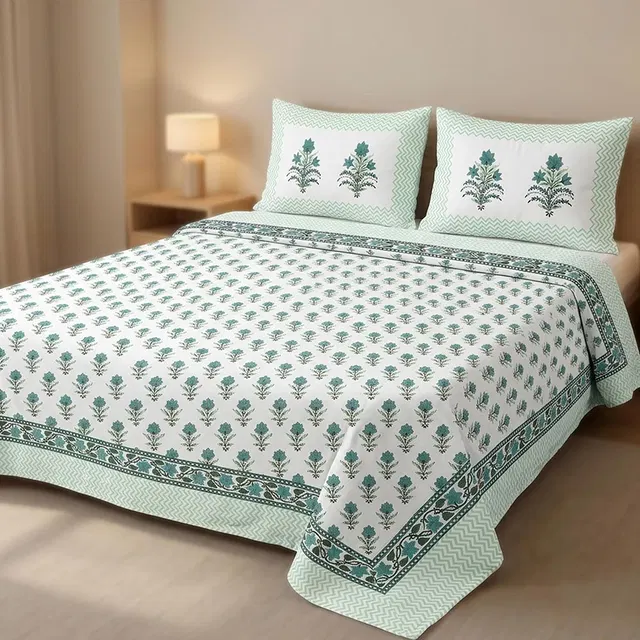 Bagru Hand Block Printed Premium Bedsheet Set (8.8x8.8)ft