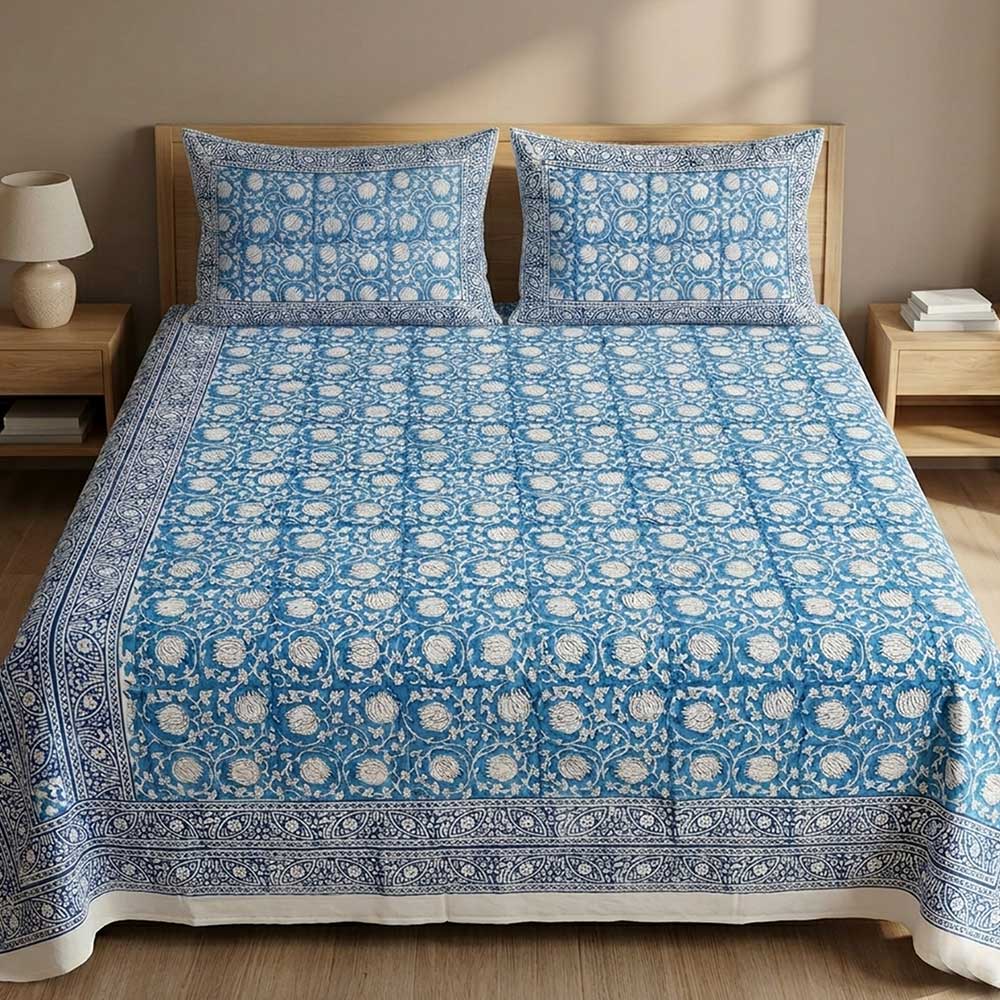 Bagru Hand Block Printed Premium Bedsheet Set (8.8x8.8)ft
