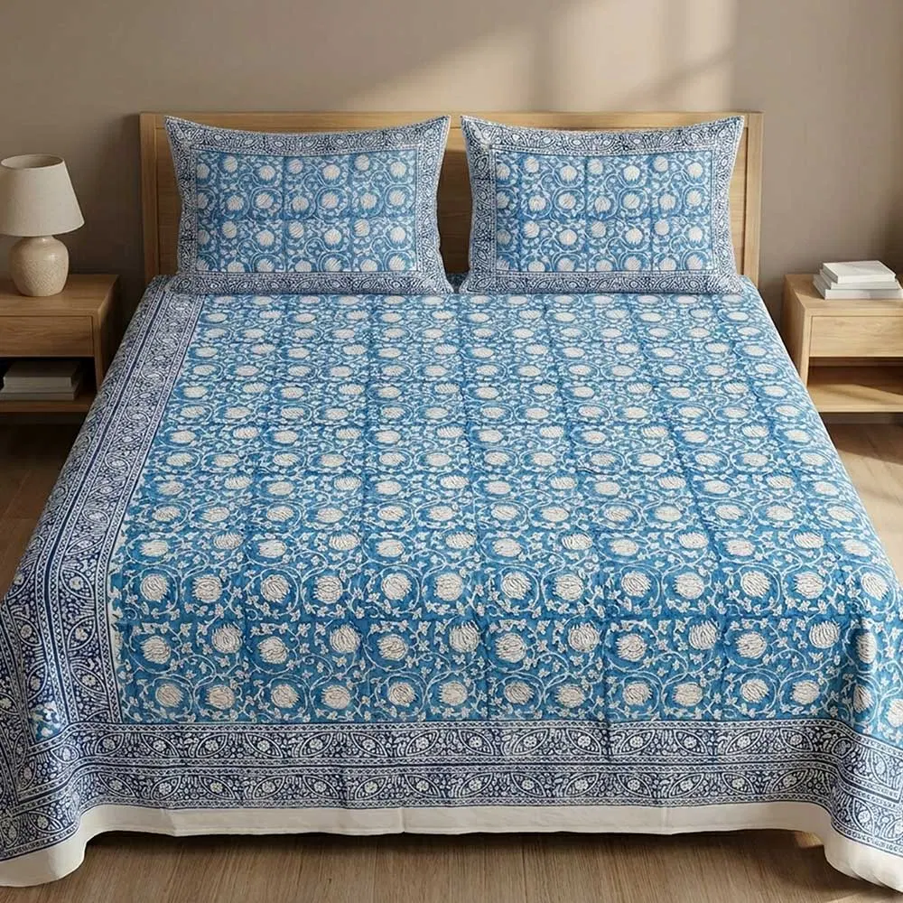 Bagru Hand Block Printed Premium Bedsheet Set (8.8x8.8)ft