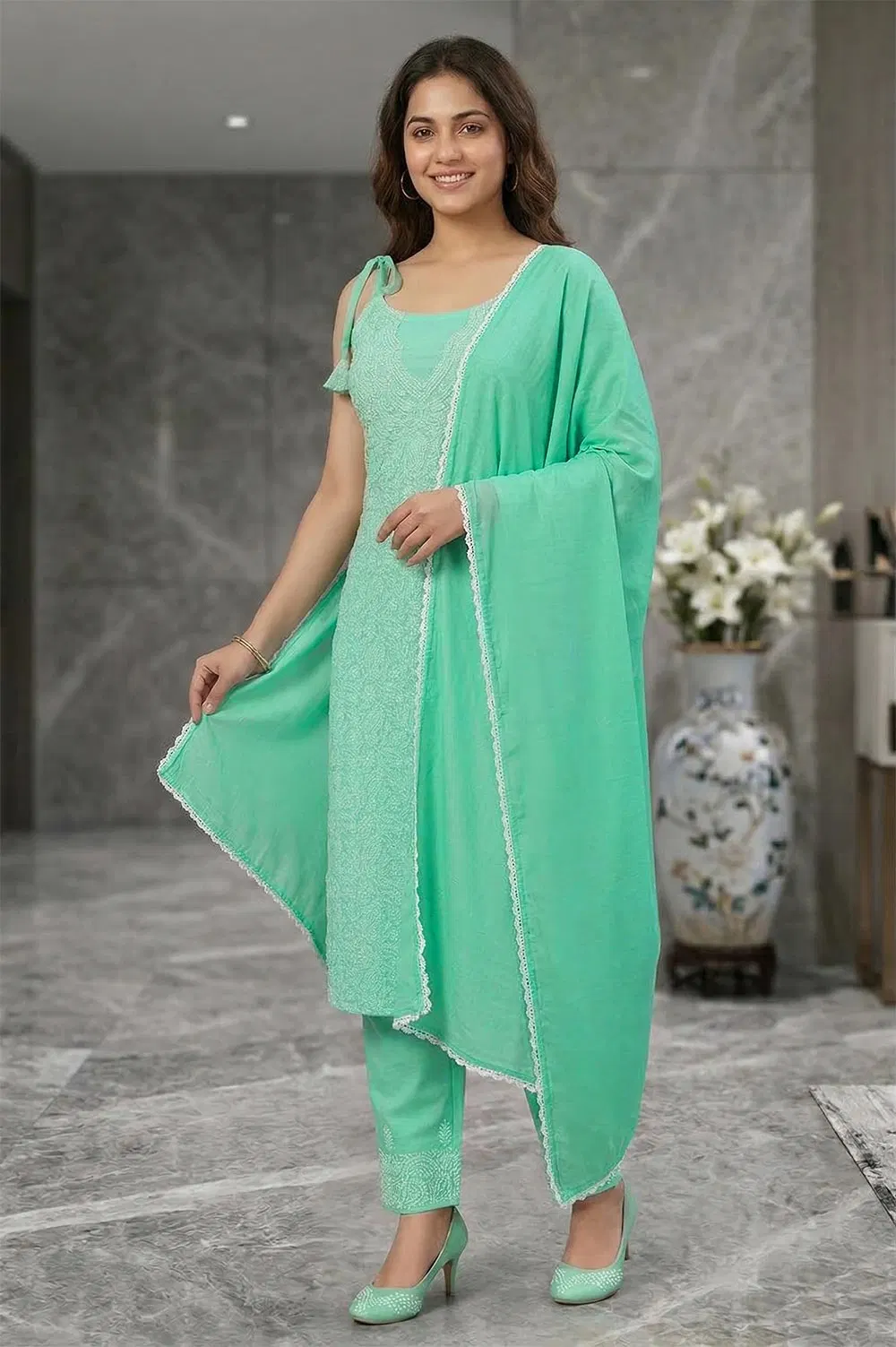 Lucknow Chikankari Hand Embroidered Salwar Suit Set (Unstitched)