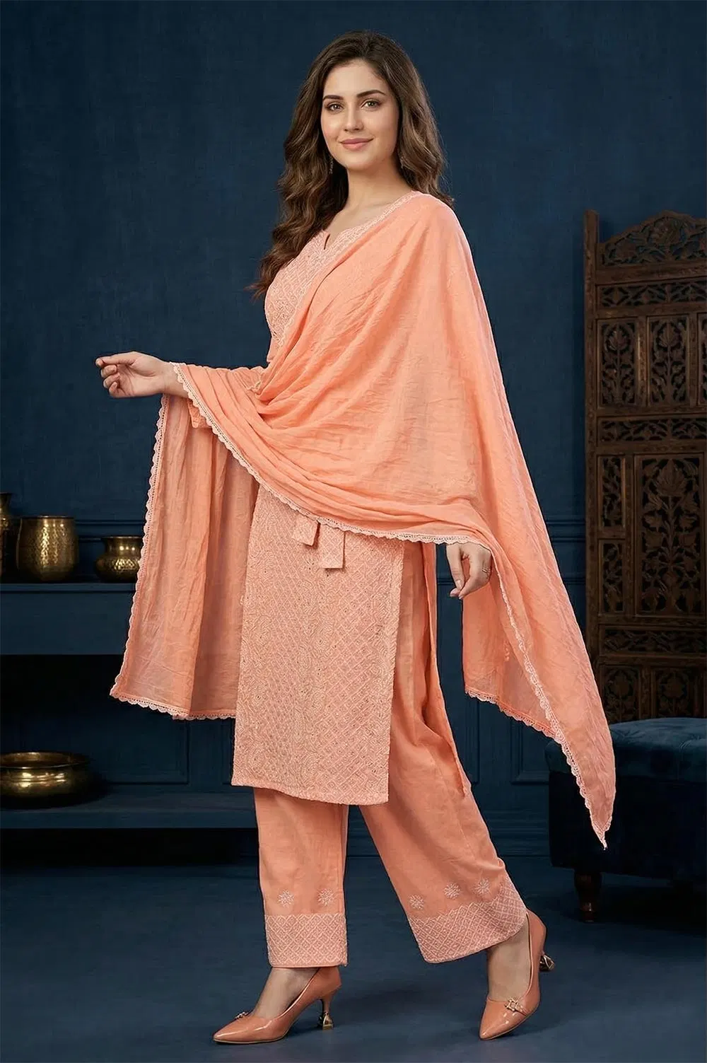 Lucknow Chikankari Hand Embroidered Salwar Suit Set (Unstitched)