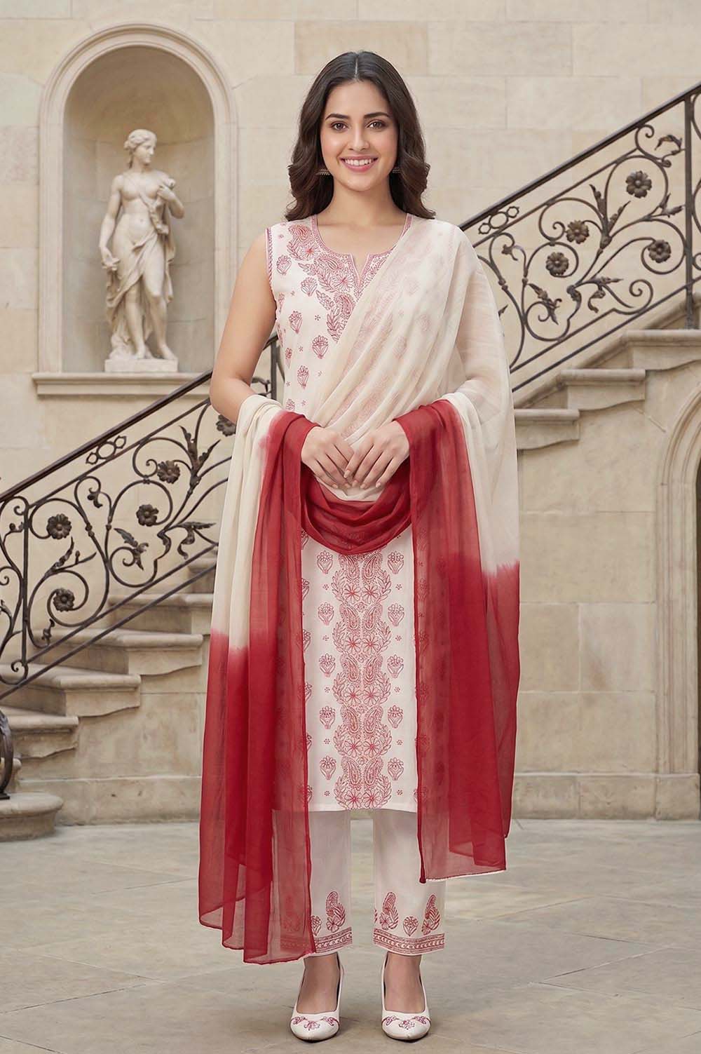 Lucknow Chikankari Hand Embroidered Salwar Suit Set (Unstitched)