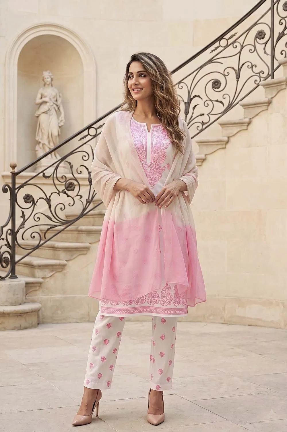 Lucknow Chikankari Hand Embroidered Salwar Suit Set (Unstitched)