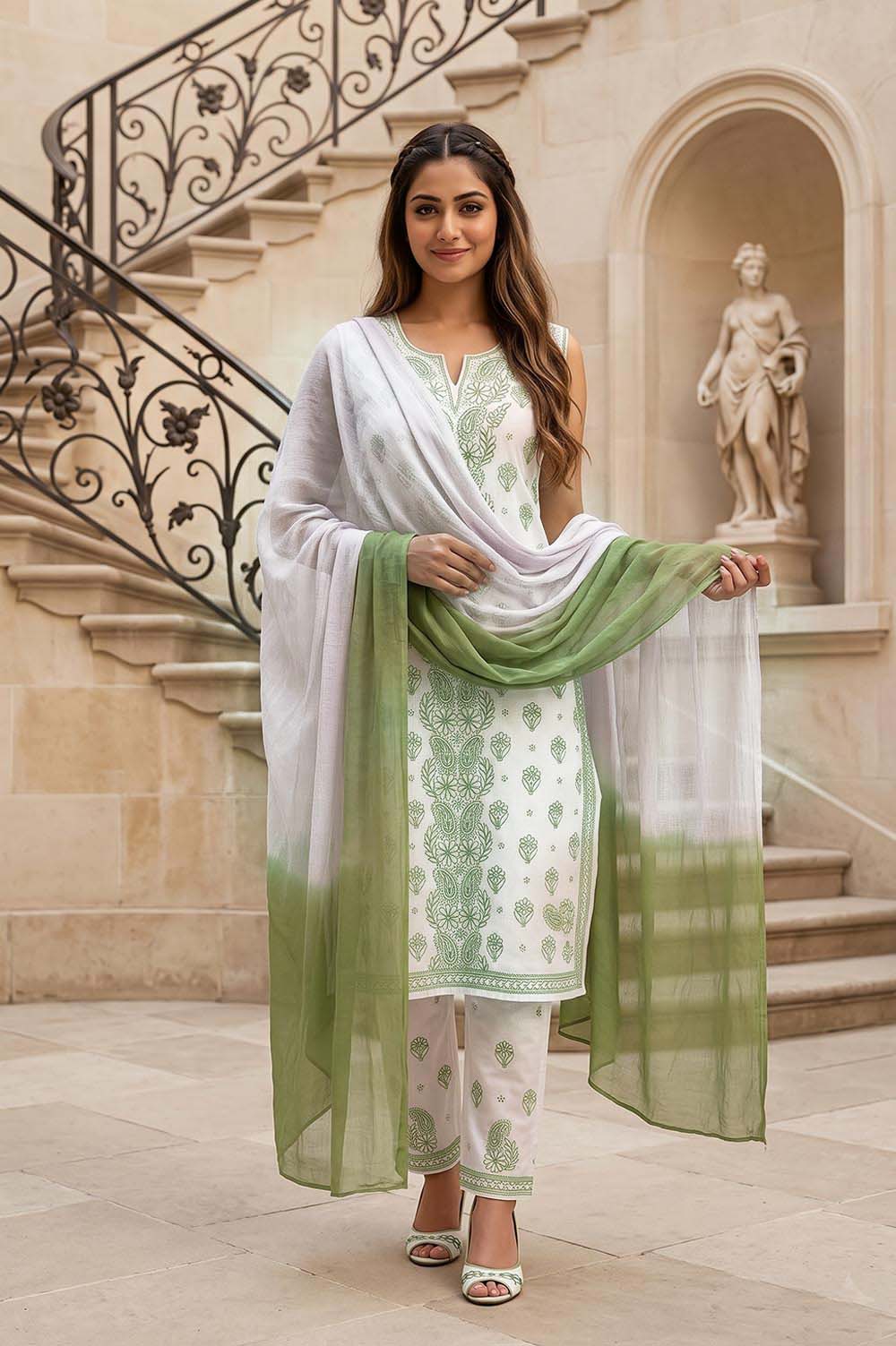 Lucknow Chikankari Hand Embroidered Salwar Suit Set (Unstitched)