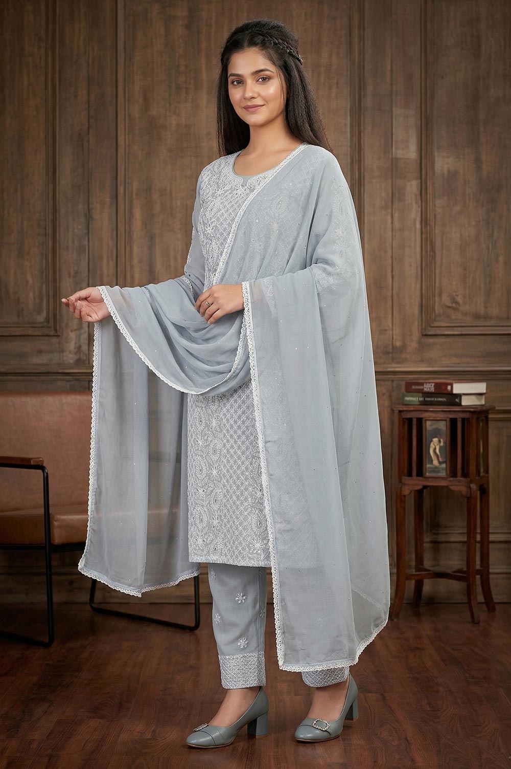 Lucknow Chikankari Hand Embroidered Salwar Suit Set
