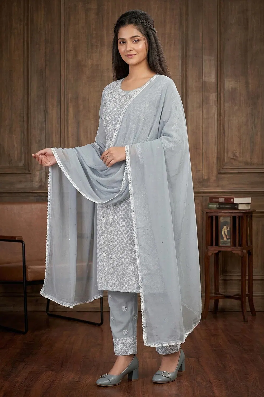 Lucknow Chikankari Hand Embroidered Salwar Suit Set