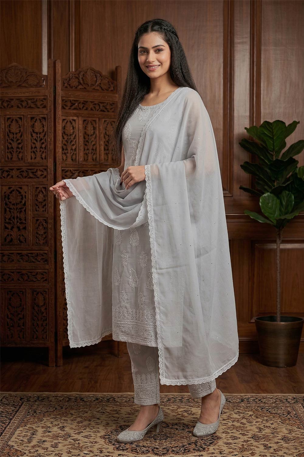 Lucknow Chikankari Hand Embroidered Salwar Suit Set