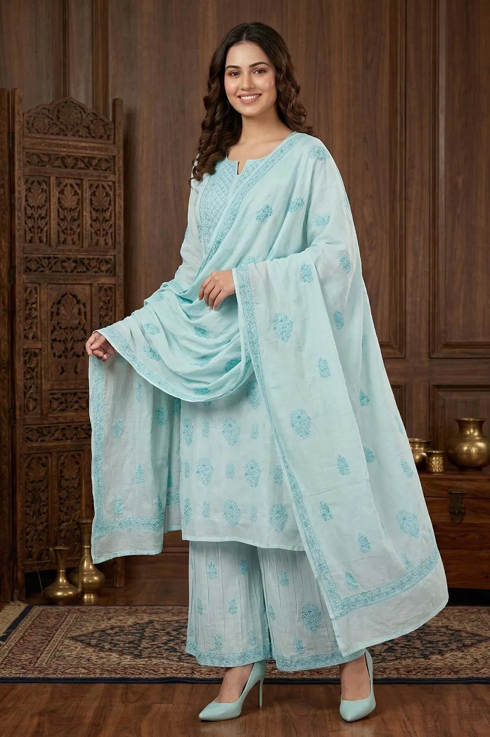 Lucknow Chikankari Hand Embroidered Salwar Suit Set