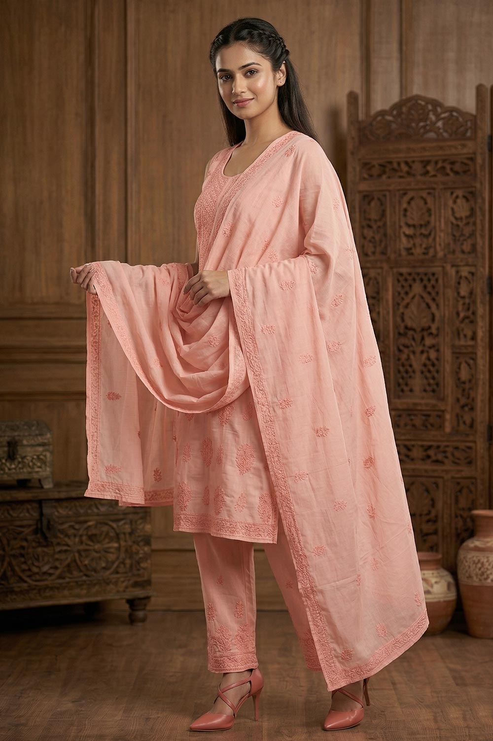 Lucknow Chikankari Hand Embroidered Salwar Suit Set