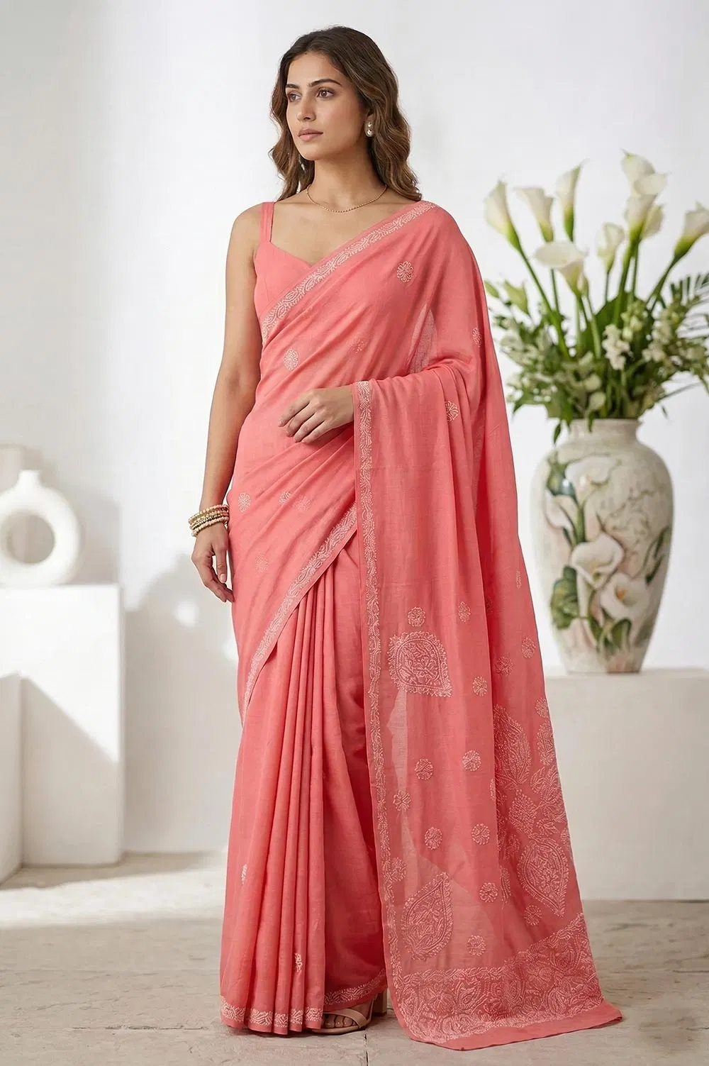 Lucknow Chikankari Hand Embroidered Saree