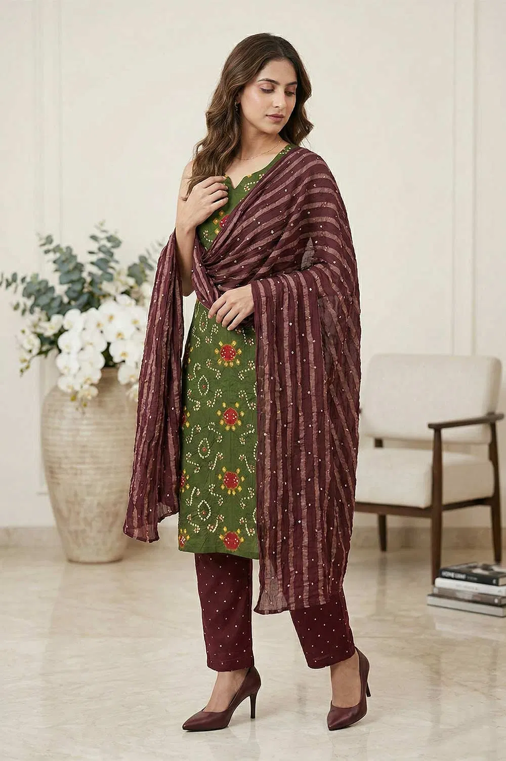 Jamnagari Bandhani Salwar Suit Dress Material (Unstitched)