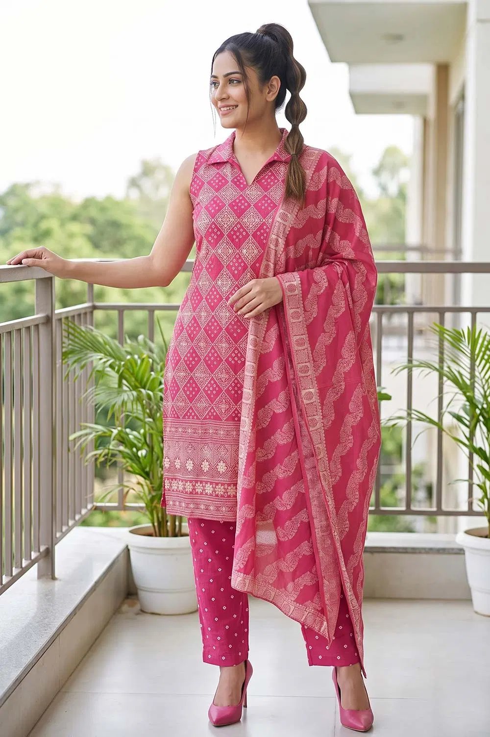 Jamnagari Bandhani Salwar Suit Dress Material (Unstitched)