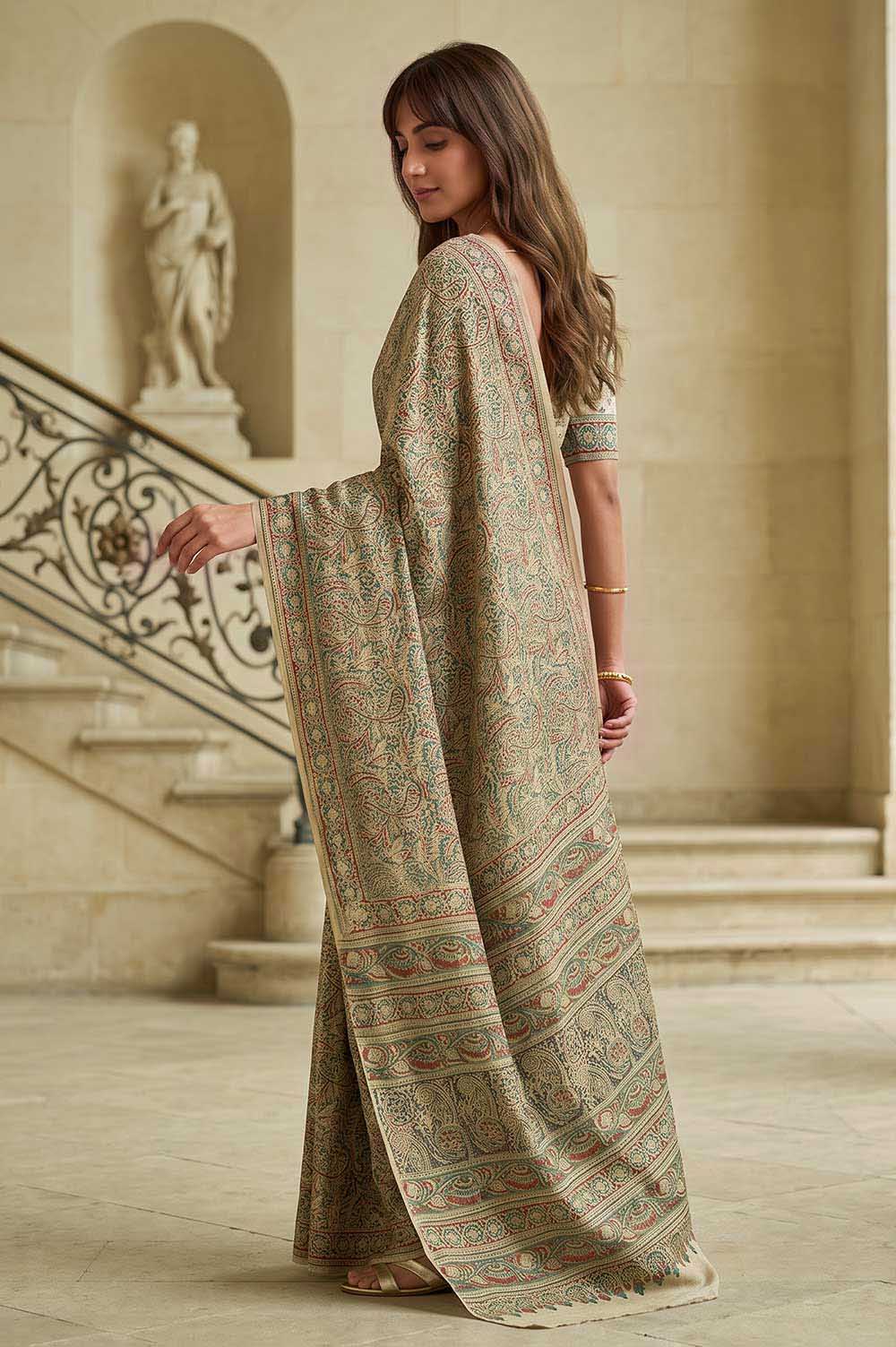Hand Block Printed Machilipatnam Kalamkari Saree (Extremely Soft Cotton)