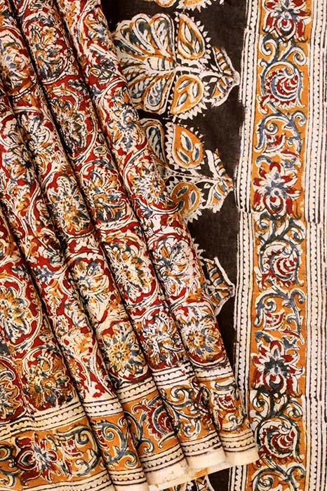 Hand Block Printed Machilipatnam Kalamkari Saree (Extremely Soft Cotton)