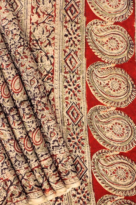 Hand Block Printed Machilipatnam Kalamkari Saree (Extremely Soft Cotton)