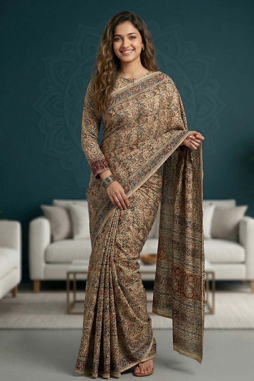 Hand Block Printed Machilipatnam Kalamkari Saree (Extremely Soft Cotton)