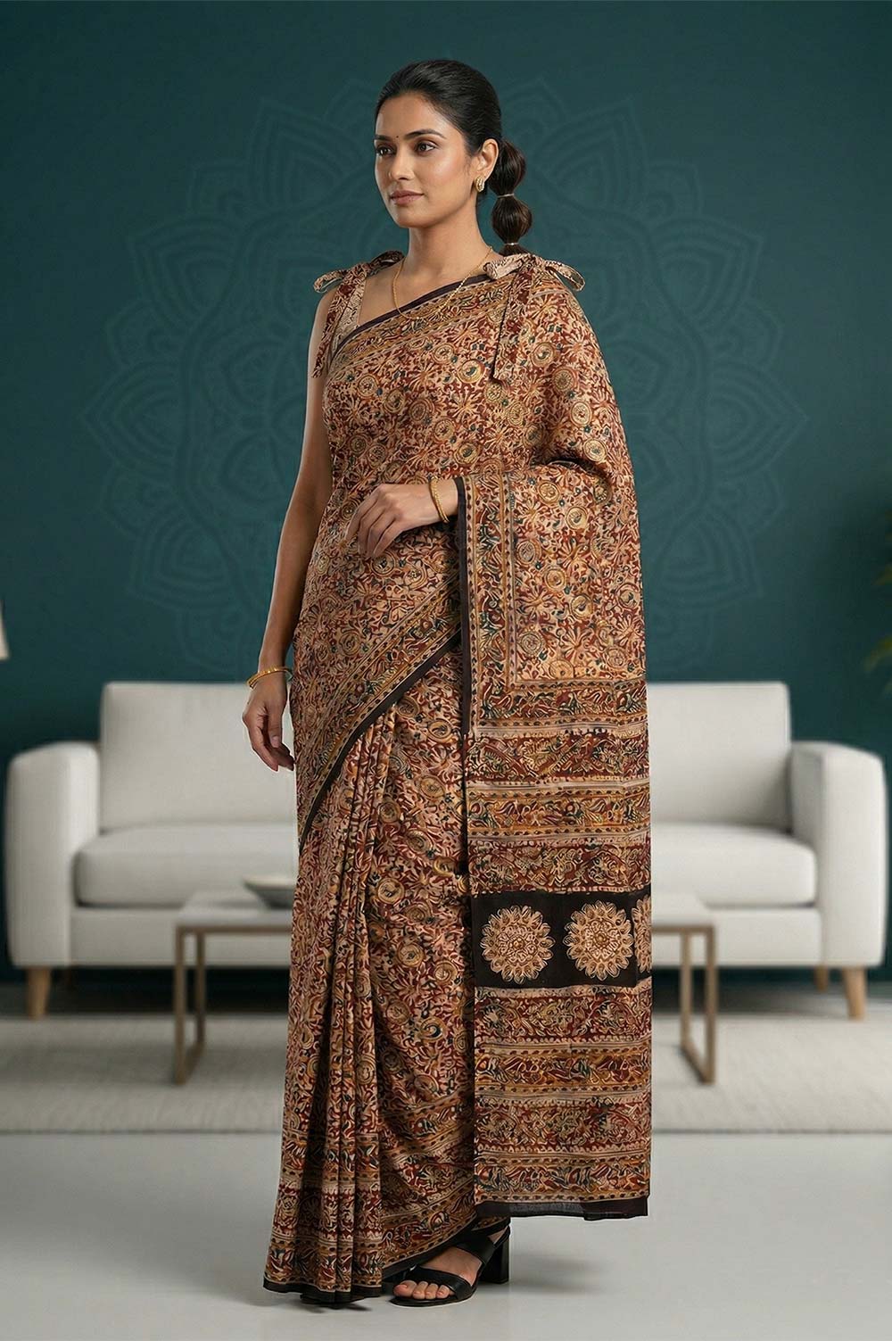 Hand Block Printed Machilipatnam Kalamkari Saree (Extremely Soft Cotton)