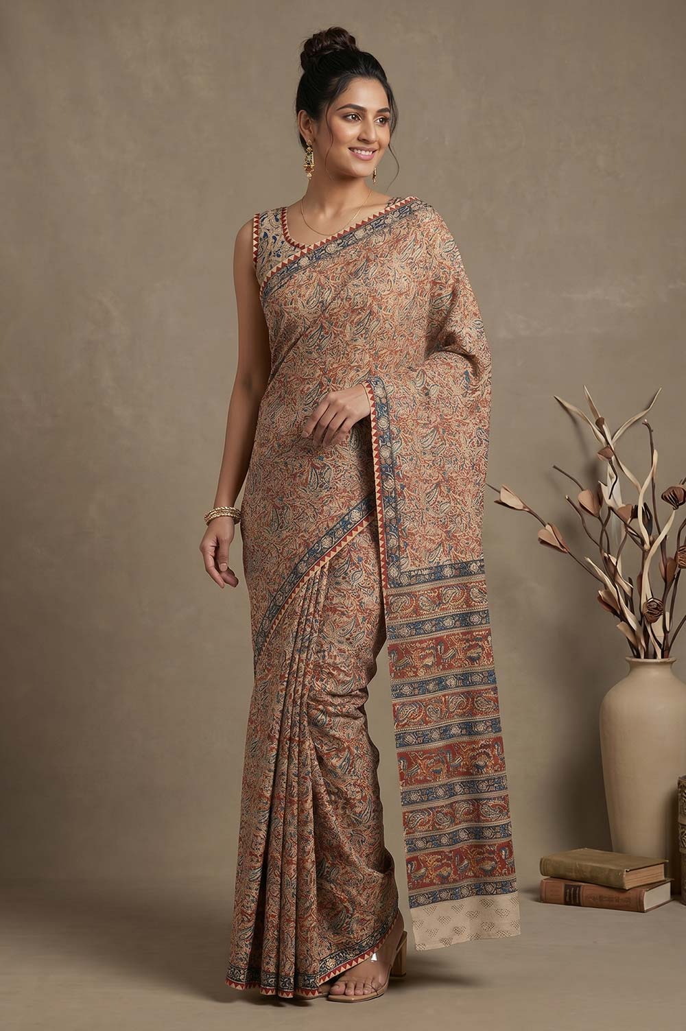Hand Block Printed Machilipatnam Kalamkari Saree (Extremely Soft Cotton)