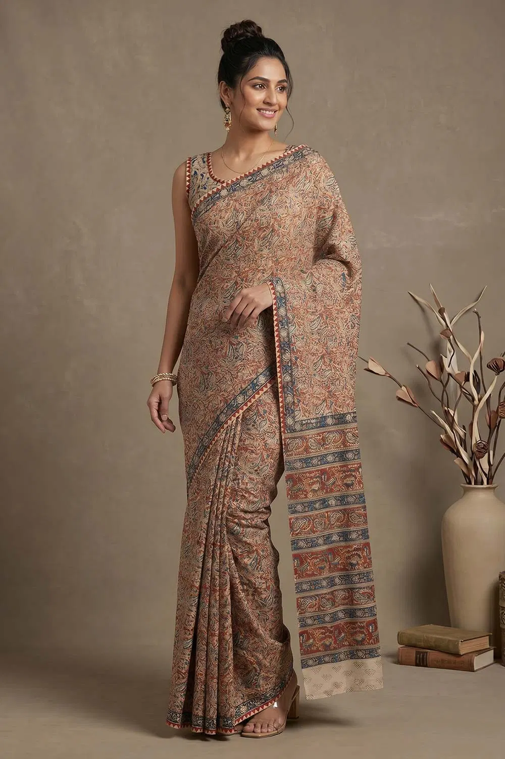 Hand Block Printed Machilipatnam Kalamkari Saree (Extremely Soft Cotton)