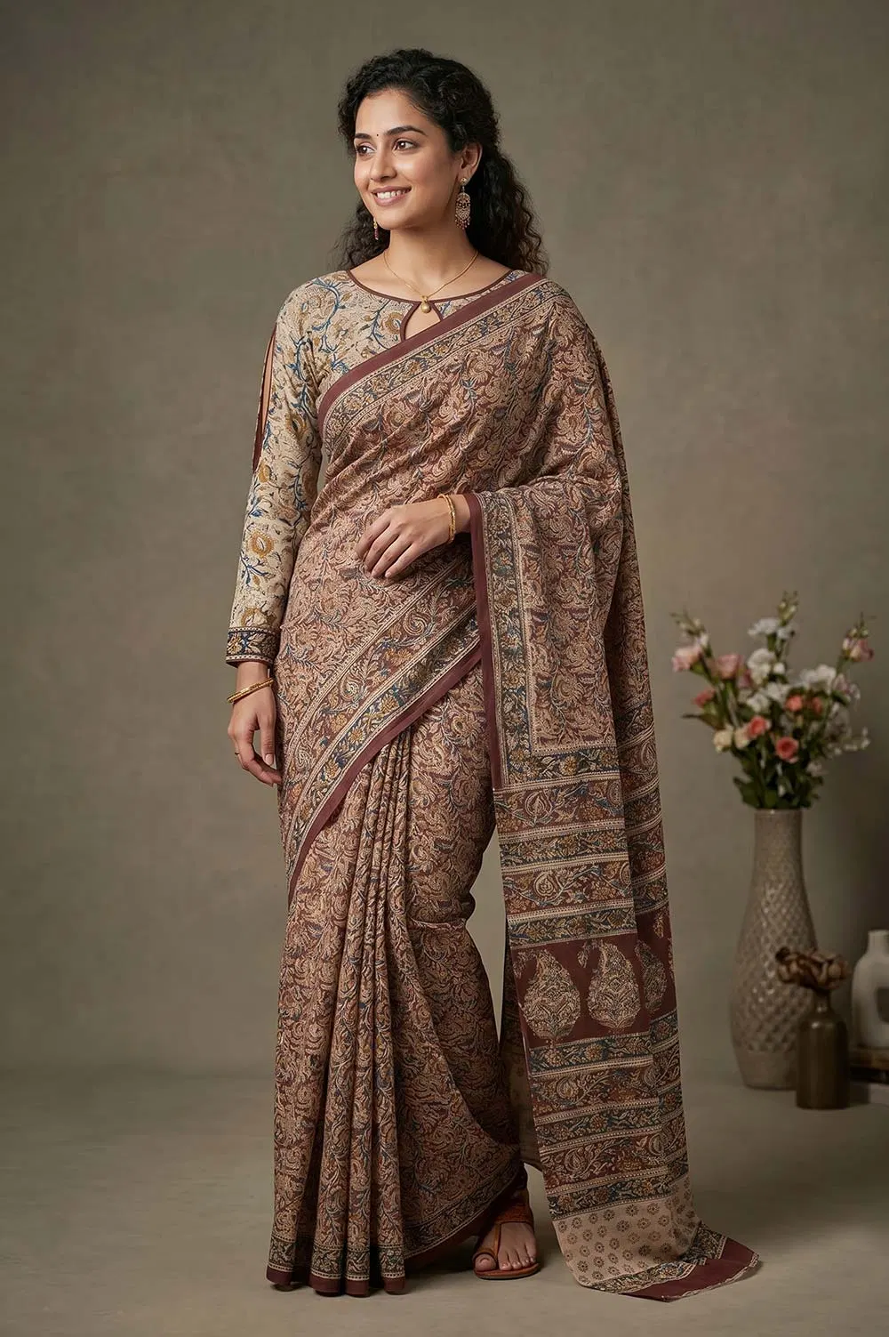Hand Block Printed Machilipatnam Kalamkari Saree (Extremely Soft Cotton)