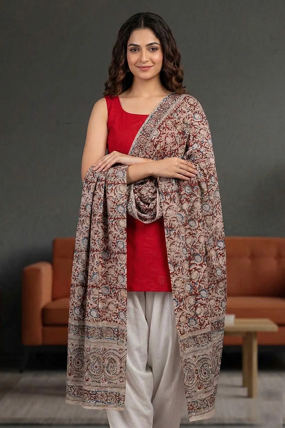 Hand Block Printed Machilipatnam Kalamkari Stole