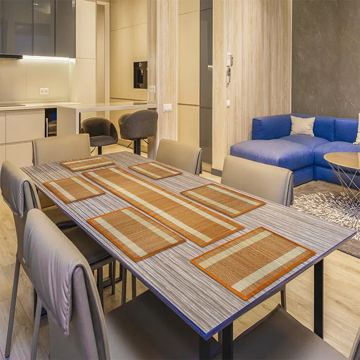 Madurkathi Grass Dining 6 Mat Set with Runner