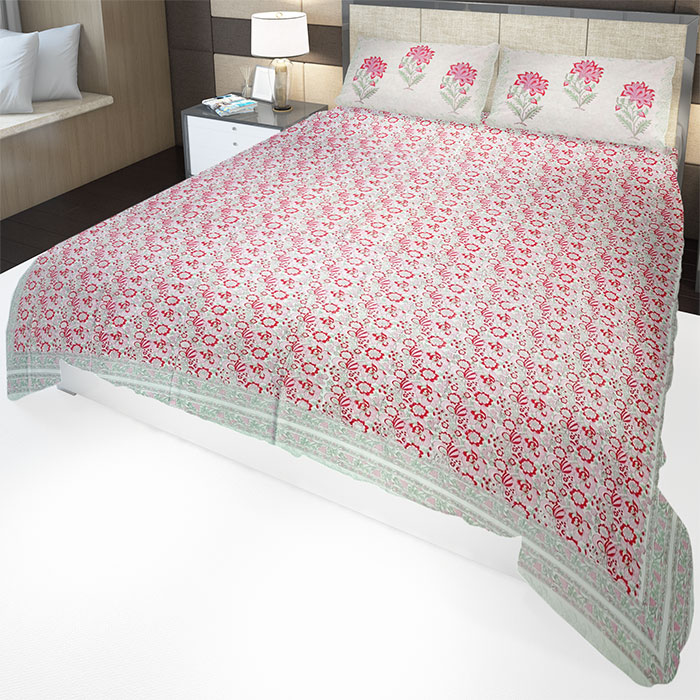 Sanganeri Hand Block Printed Bedsheet With Pillow Covers (8.8x8.8)ft