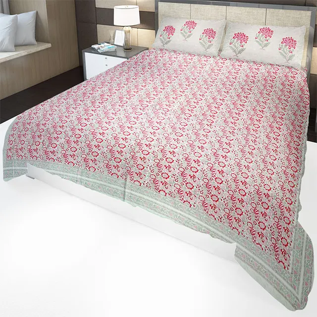 Sanganeri Hand Block Printed Bedsheet With Pillow Covers (8.8x8.8)ft