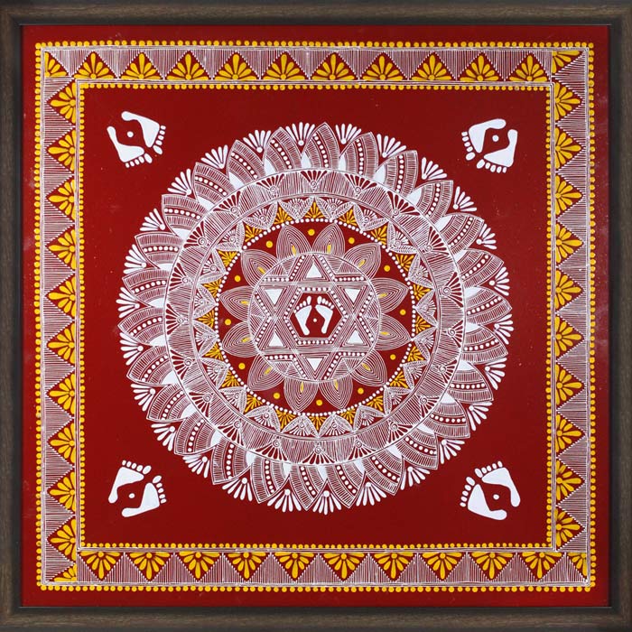 Uttarakhand Aipan Art on Wood (26x26) Inches