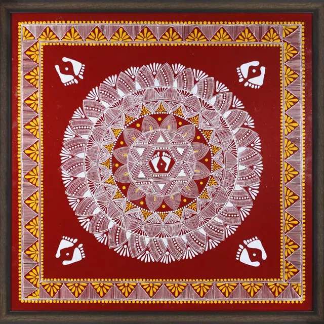 Uttarakhand Aipan Art on Wood (26x26) Inches