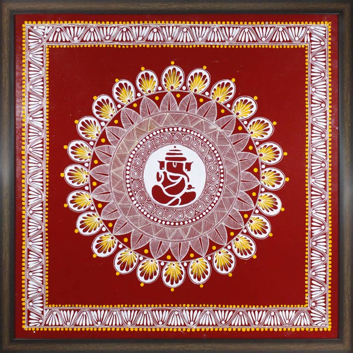 Uttarakhand Aipan Art on Wood (24x26) Inches
