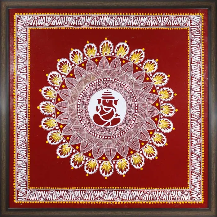 Uttarakhand Aipan Art on Wood (24x26) Inches