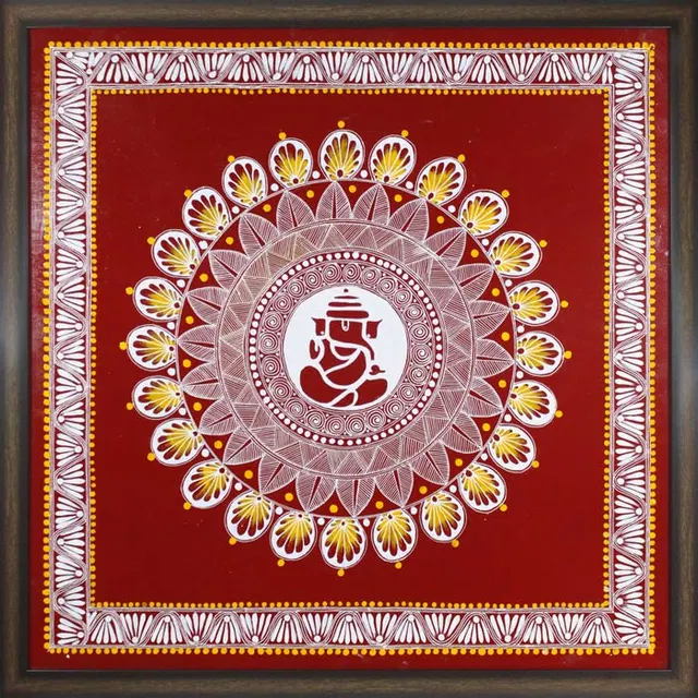 Uttarakhand Aipan Art on Wood (24x26) Inches