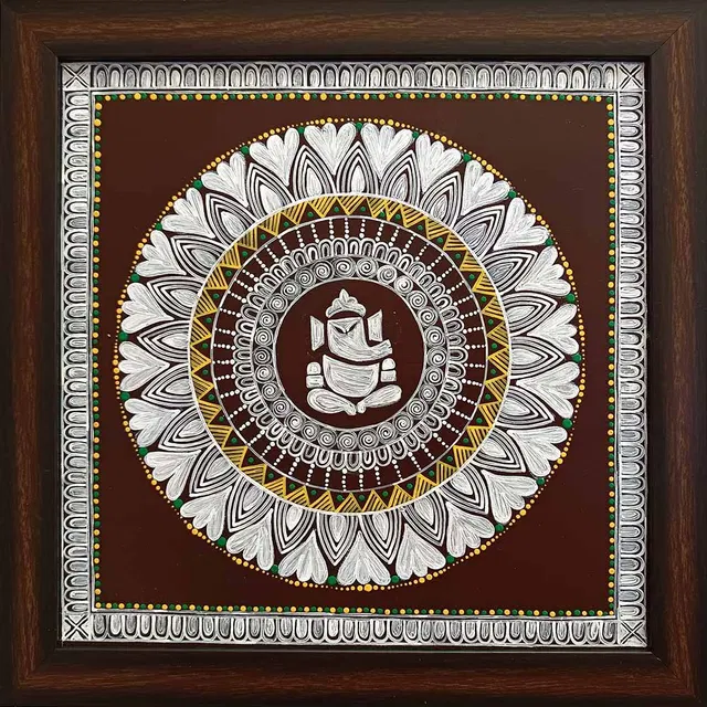 Uttarakhand Aipan Art on Wood (14x14) Inches