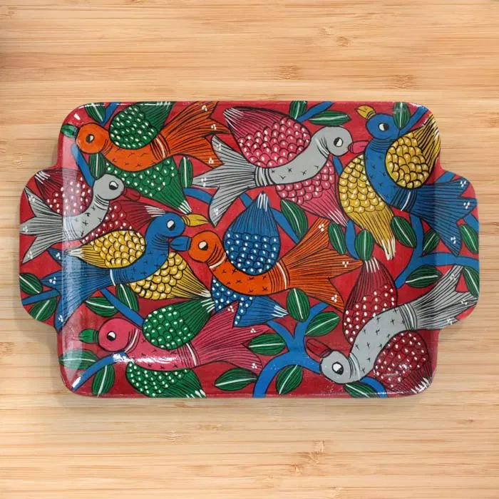 Bengal Patachitra Wooden Bird Tray (12*7.8 Inches)